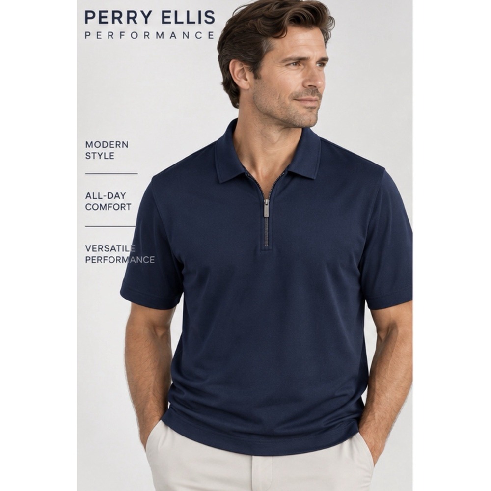 Perry Ellis Performance Mens XL Dark Sapphire Quarter Zip Polo 4DFK9012PX NWT